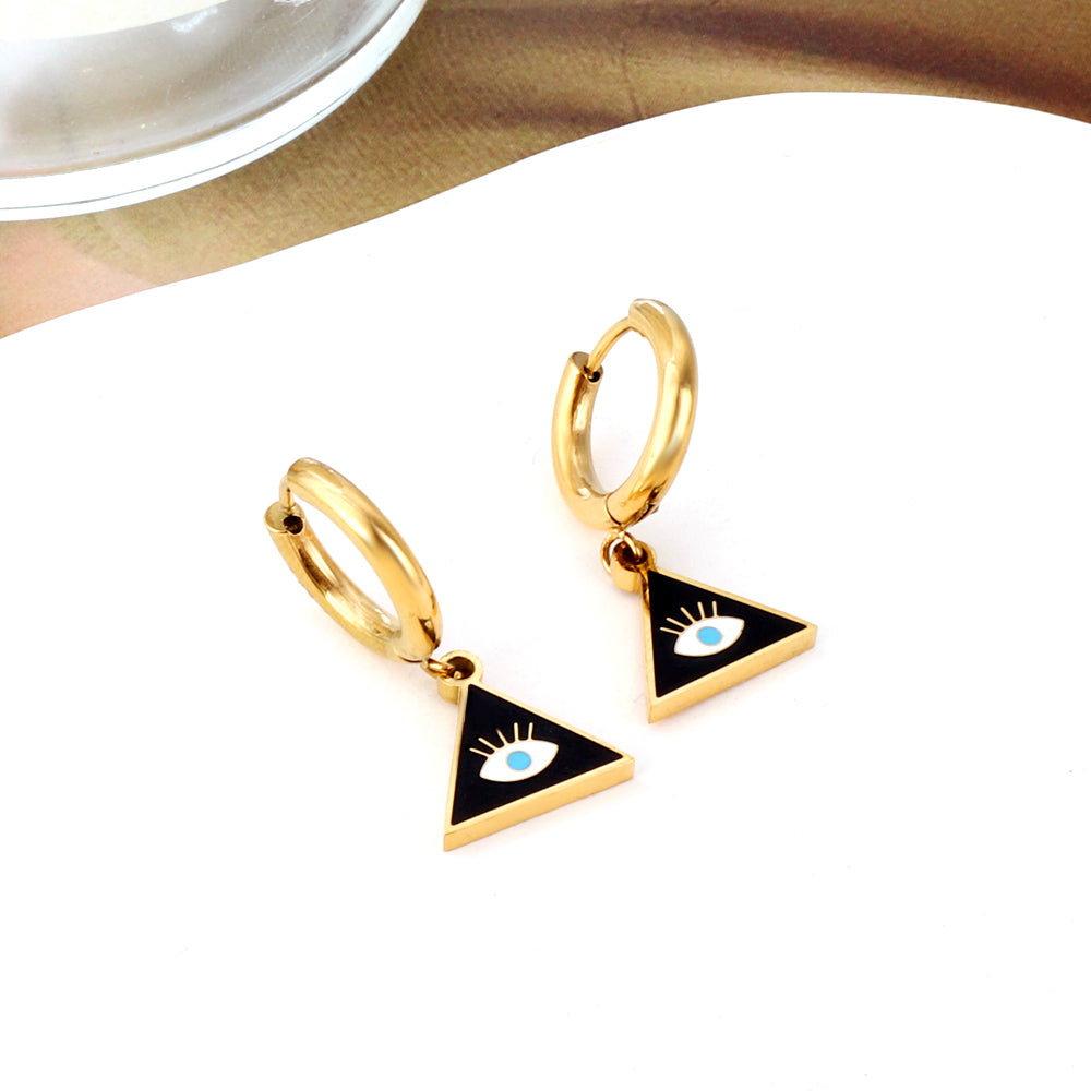 Wholesale 18K Gold Evil - eye Triangle Hoop Earrings Stylish Design