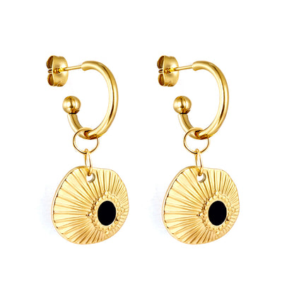 Wholesale 18K Gold Black Snail Enamel Drop Earrings Golden Shine