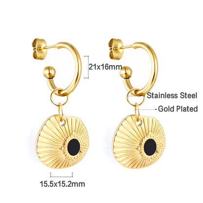 Wholesale 18K Gold Black Snail Enamel Drop Earrings Golden Shine