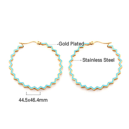 Bulk Zigzag Blue Green Trim Gold Stud Earrings for Fashion Distributors Vibrant Style