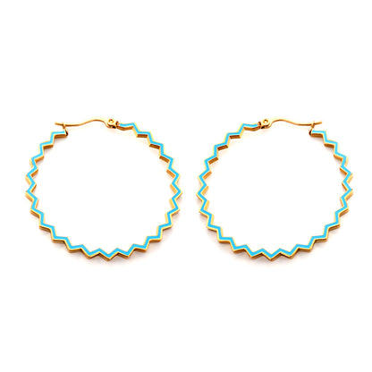 Bulk Zigzag Blue Green Trim Gold Stud Earrings for Fashion Distributors Vibrant Style