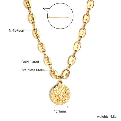 Bulk Stainless Steel Gold Tone Oval Link Round Tag Necklace Sophisticated Style