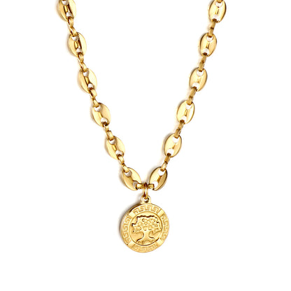 Bulk Stainless Steel Gold Tone Oval Link Round Tag Necklace Sophisticated Style