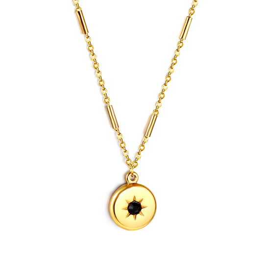 Wholesale Stainless Steel Gold Tone Black Star Circle Necklace Bold Statement