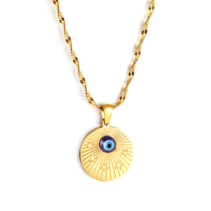 Bulk Stainless Steel Gold Tone Blue Eye Sun Necklace Mystical Vibe