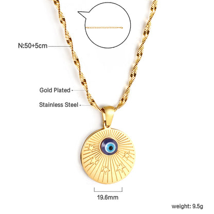 Bulk Stainless Steel Gold Tone Blue Eye Sun Necklace Mystical Vibe
