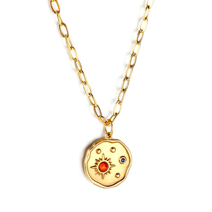 Bulk Gold - plated Circular Pendant Necklace with Color Decor Unique Trendy Style