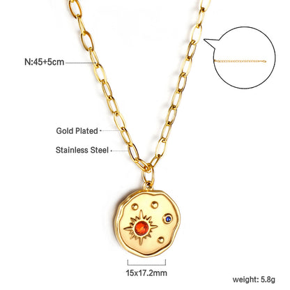 Bulk Gold - plated Circular Pendant Necklace with Color Decor Unique Trendy Style