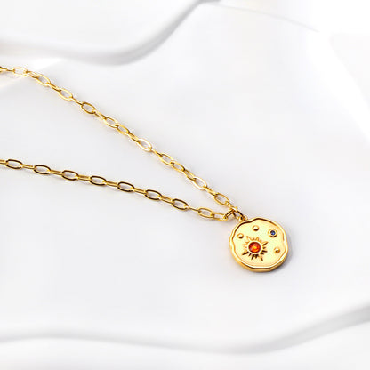 Bulk Gold - plated Circular Pendant Necklace with Color Decor Unique Trendy Style