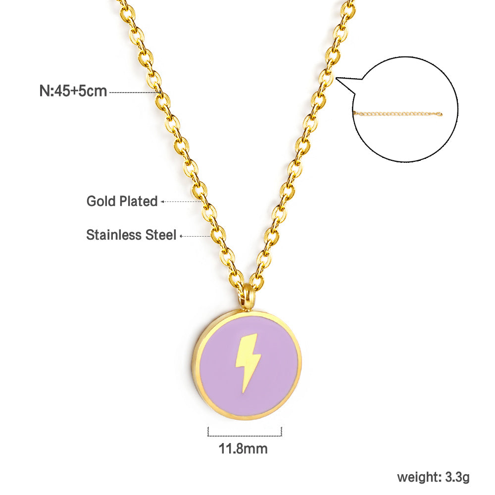 Wholesale Stainless Steel Gold Tone Purple Lightning Circle Necklace Trendy Appeal