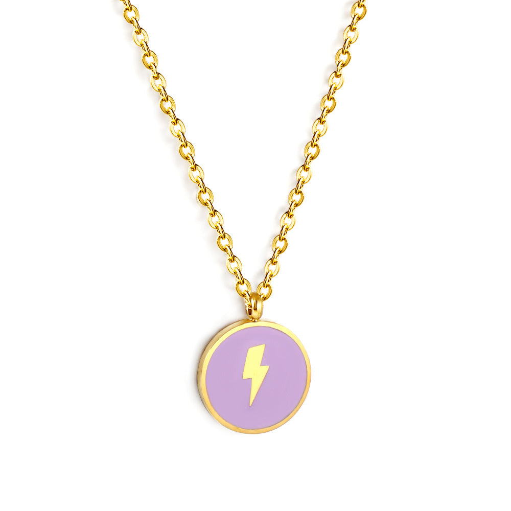 Wholesale Stainless Steel Gold Tone Purple Lightning Circle Necklace Trendy Appeal