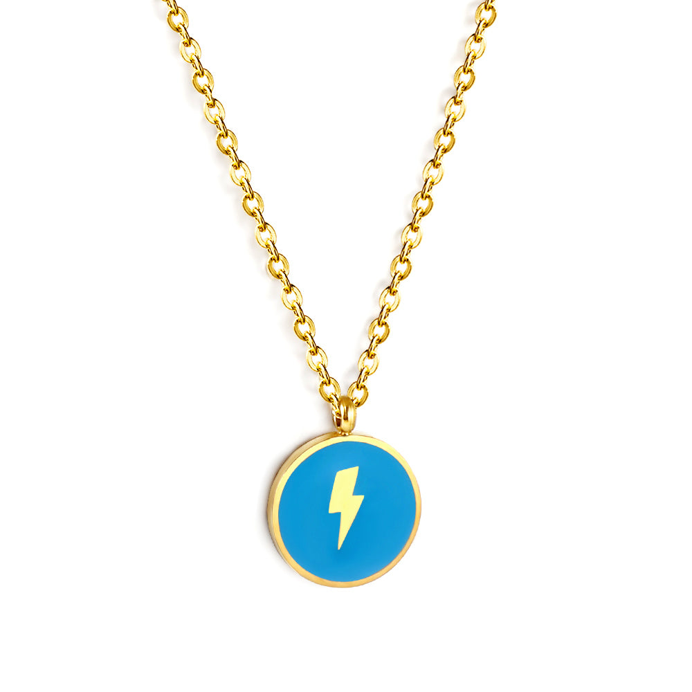 Wholesale Stainless Steel Gold Tone Purple Lightning Circle Necklace Trendy Appeal