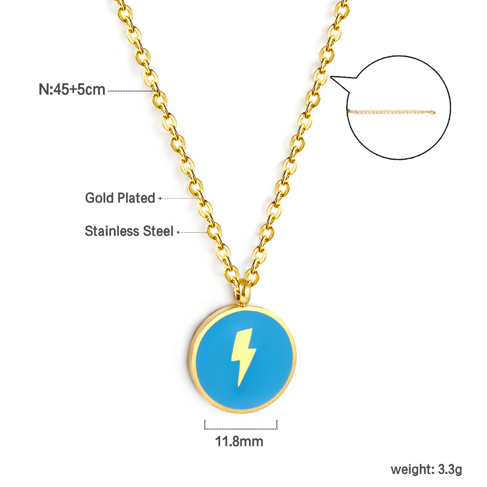 Wholesale Stainless Steel Gold Tone Purple Lightning Circle Necklace Trendy Appeal