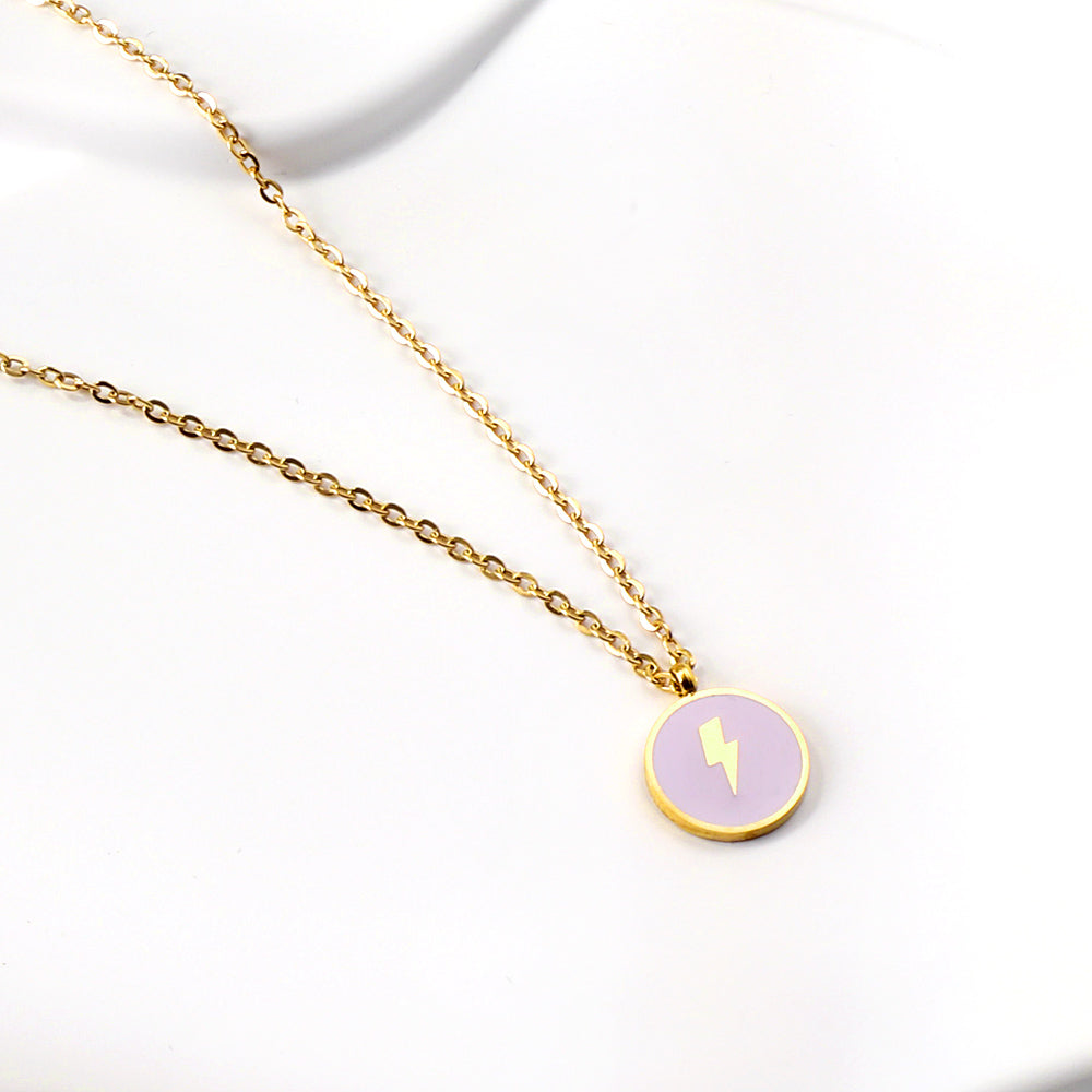 Wholesale Stainless Steel Gold Tone Purple Lightning Circle Necklace Trendy Appeal