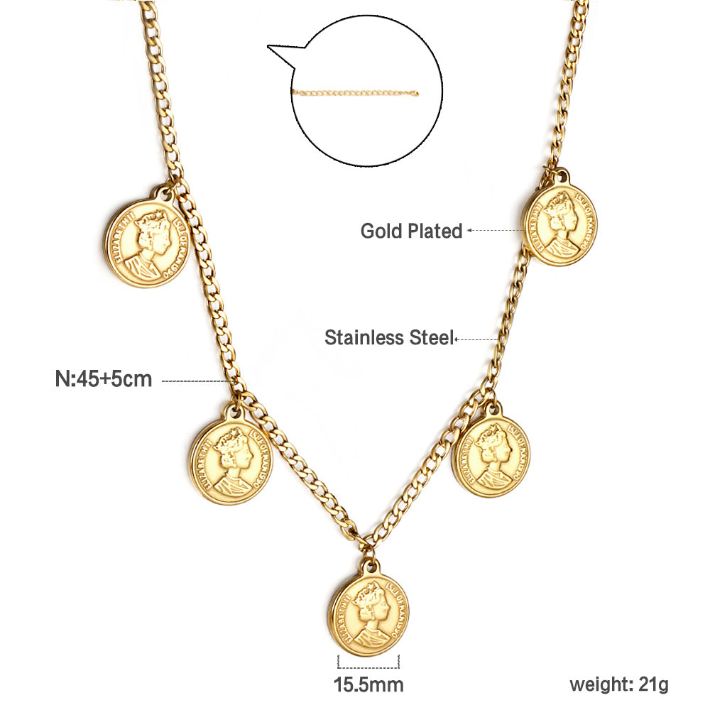 Bulk Stainless Steel Gold Tone Round Medallion Chain Necklace Timeless Classic