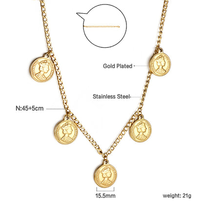 Bulk Stainless Steel Gold Tone Round Medallion Chain Necklace Timeless Classic