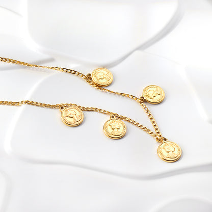 Bulk Stainless Steel Gold Tone Round Medallion Chain Necklace Timeless Classic