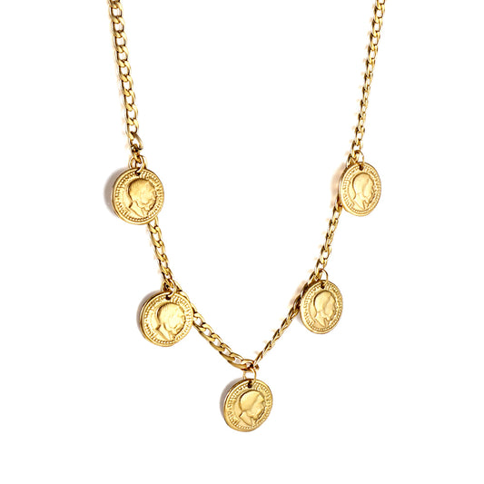 Wholesale Gold toned Circular Decor Necklace Retro elegant Style