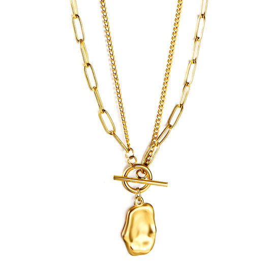 Wholesale Stainless Steel Gold Tone Multi - layer Lock Chain Necklace Edgy Charm