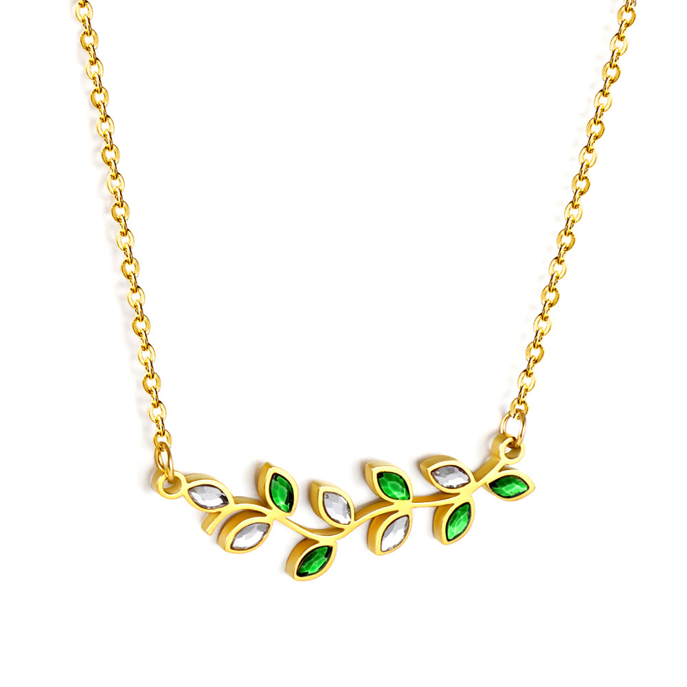 Bulk Stainless Steel Gold Tone Green Leaf Chain Necklace Natural Beauty