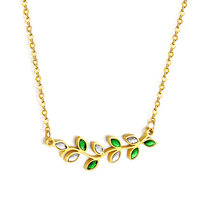 Bulk Stainless Steel Gold Tone Green Leaf Chain Necklace Natural Beauty