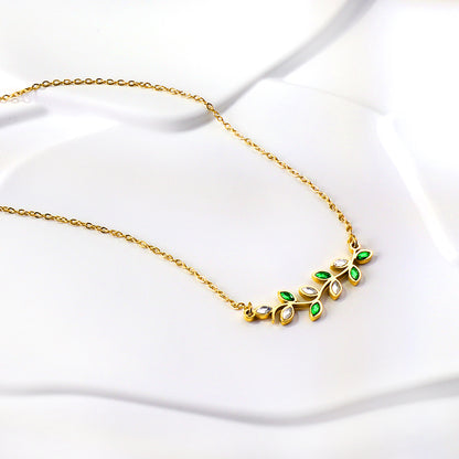 Bulk Stainless Steel Gold Tone Green Leaf Chain Necklace Natural Beauty
