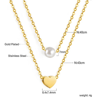 Bulk Double layer Pearl Heart Necklace Gentle romantic Style