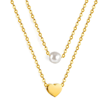 Bulk Double layer Pearl Heart Necklace Gentle romantic Style