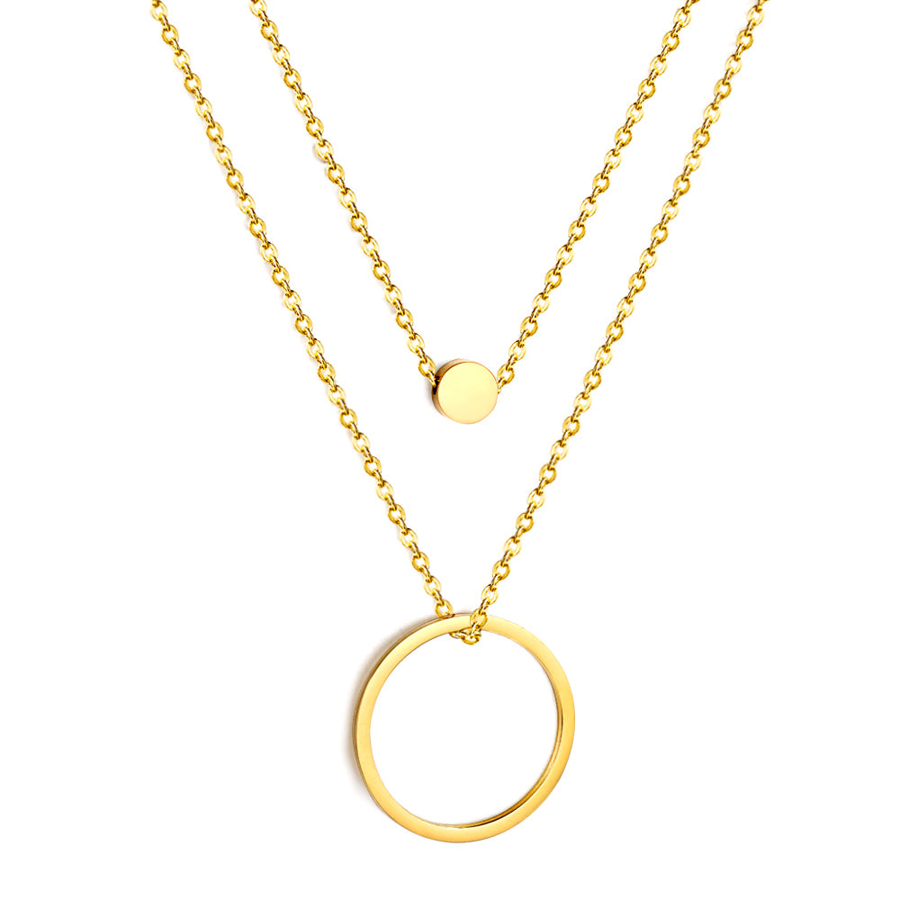 Wholesale Gold Tone Multilayer Heart and Ring Necklace Blue Accent