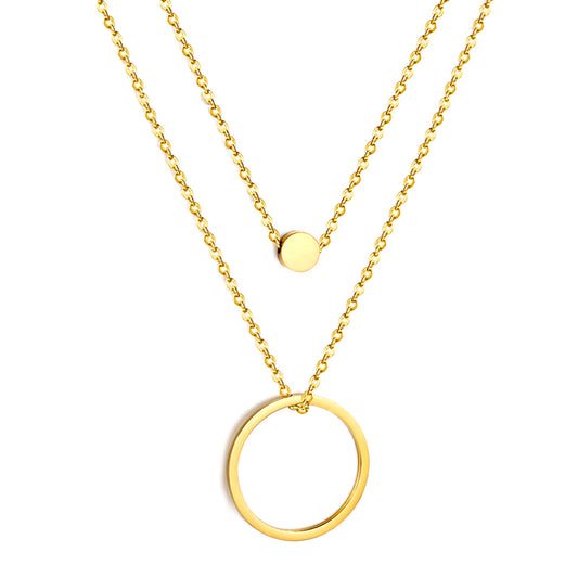 Wholesale Gold Tone Multilayer Heart and Ring Necklace Blue Accent