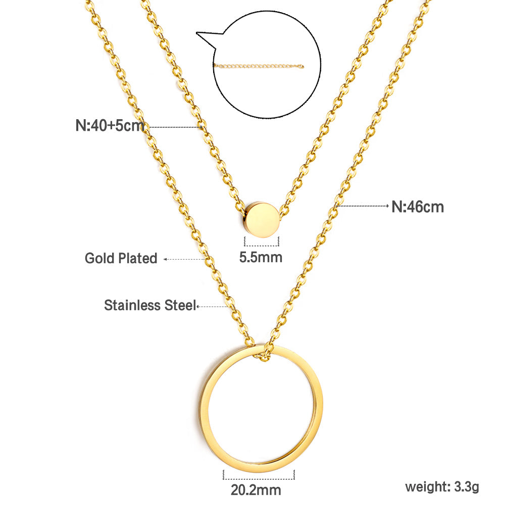 Wholesale Gold Tone Multilayer Heart and Ring Necklace Blue Accent