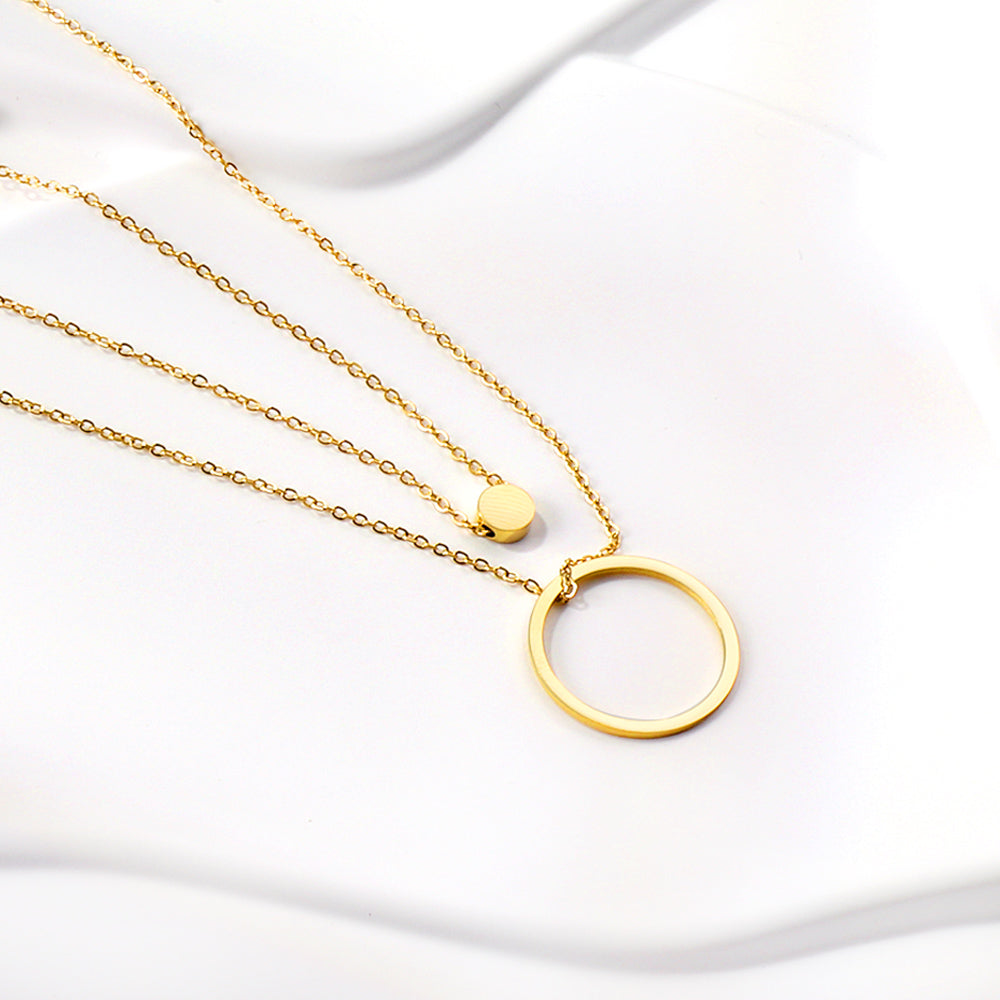 Wholesale Gold Tone Multilayer Heart and Ring Necklace Blue Accent