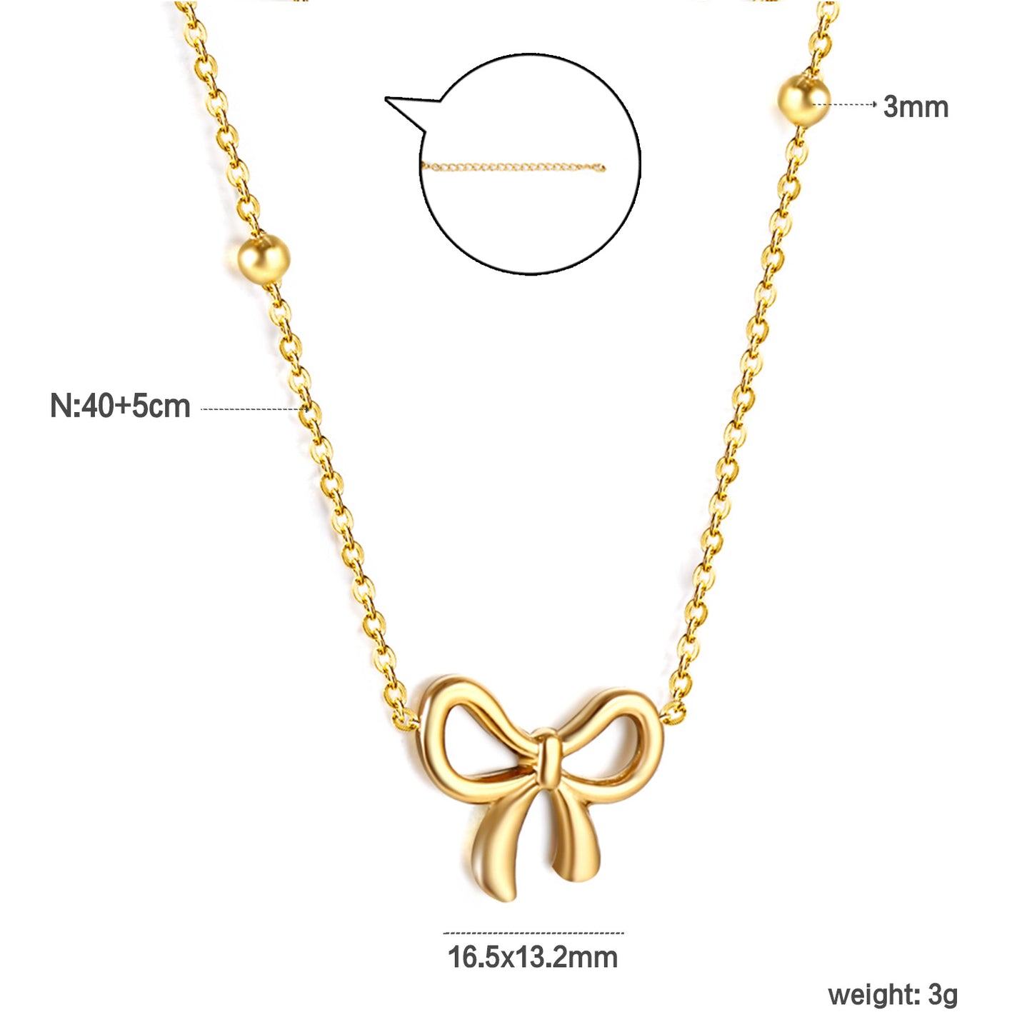 Bulk Stainless Steel Gold Tone Bowknot Necklace Sweet Delight