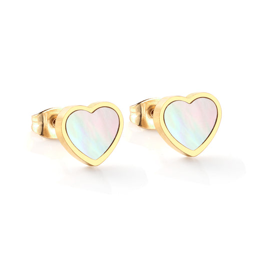 Wholesale 18K hypoallergenic gold heart-shaped white shell stud earrings