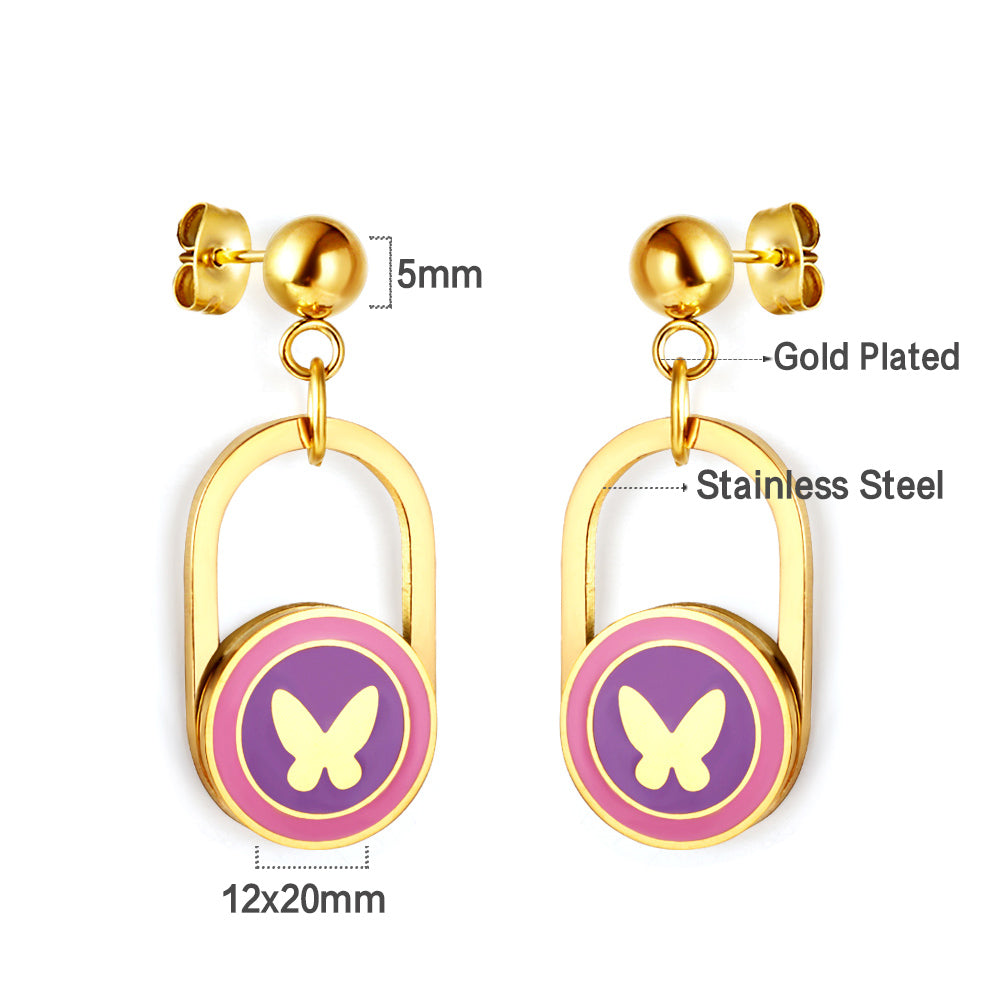 Wholesale 18K Gold Steel Beads with Oval Skeleton Round with Heart Mixed Color Stud Earrings