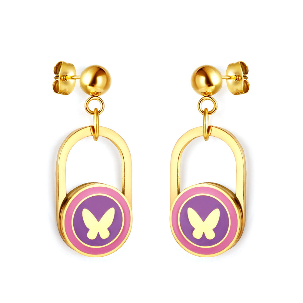 Wholesale 18K Gold Steel Beads with Oval Skeleton Round with Heart Mixed Color Stud Earrings