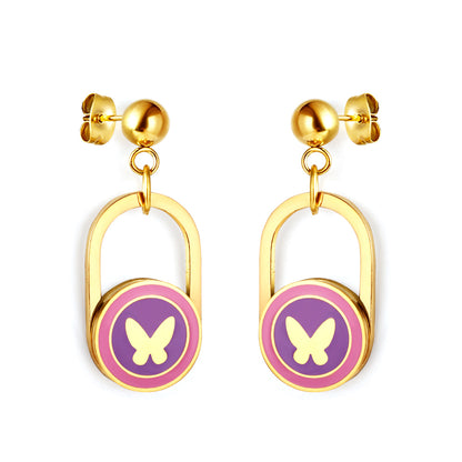 Wholesale 18K Gold Steel Beads with Oval Skeleton Round with Heart Mixed Color Stud Earrings