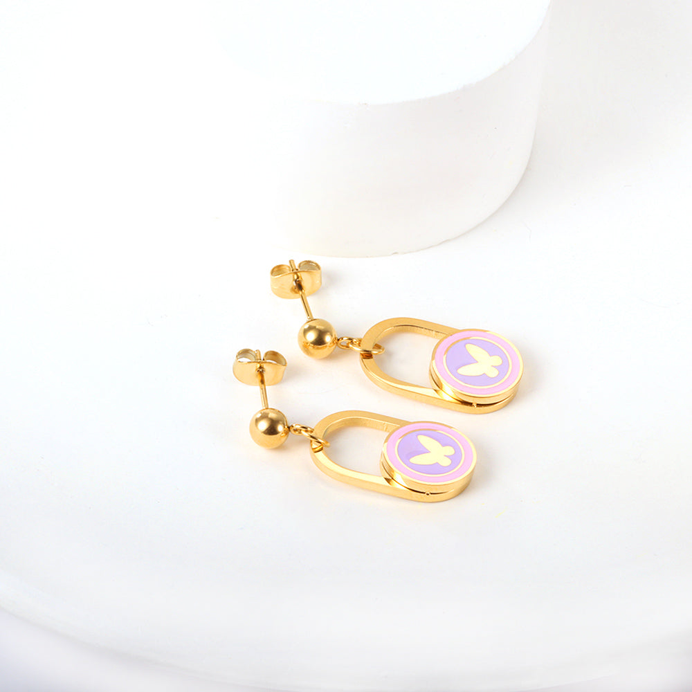 Wholesale 18K Gold Steel Beads with Oval Skeleton Round with Heart Mixed Color Stud Earrings