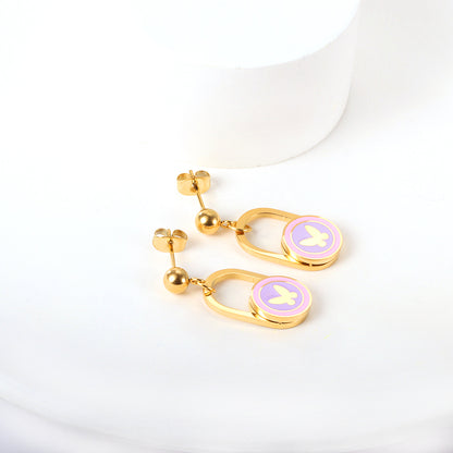 Wholesale 18K Gold Steel Beads with Oval Skeleton Round with Heart Mixed Color Stud Earrings