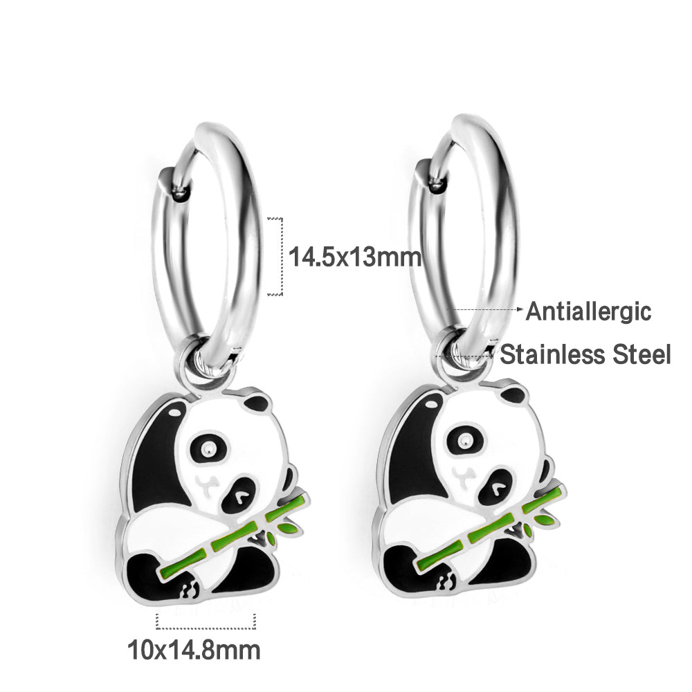 Wholesale 18K Gold Circle with Mixed Color Panda Earrings