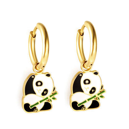 Wholesale 18K Gold Circle with Mixed Color Panda Earrings