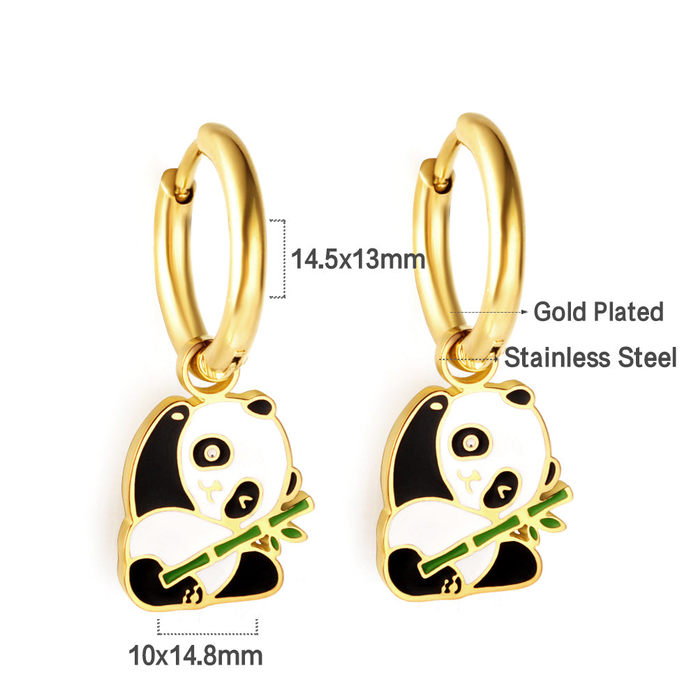 Wholesale 18K Gold Circle with Mixed Color Panda Earrings