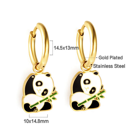 Wholesale 18K Gold Circle with Mixed Color Panda Earrings