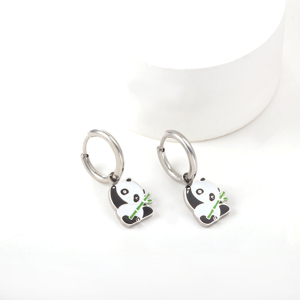 Wholesale 18K Gold Circle with Mixed Color Panda Earrings