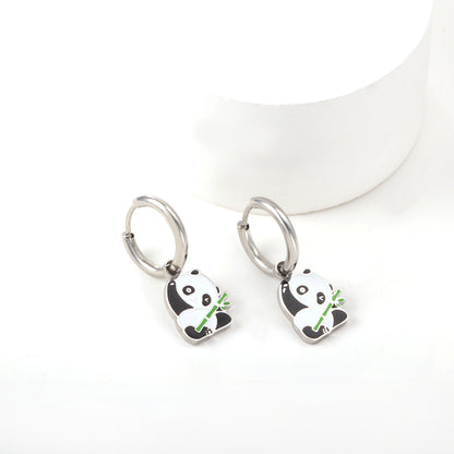 Wholesale 18K Gold Circle with Mixed Color Panda Earrings
