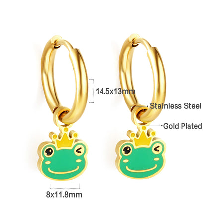 Bulk 18K Gold Green Frog Hoop Earrings Fun - filled Design