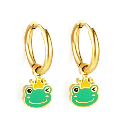 Bulk 18K Gold Green Frog Hoop Earrings Fun - filled Design