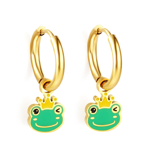 Bulk 18K Gold Green Frog Hoop Earrings Fun - filled Design