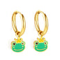 Bulk 18K Gold Green Frog Hoop Earrings Fun - filled Design