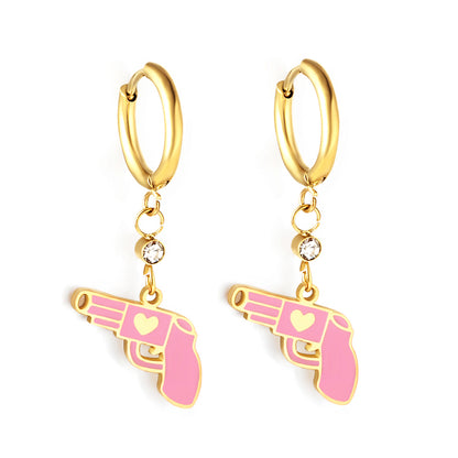 Wholesale 18K Gold Pink Pistol Hoop Earrings Unique Style